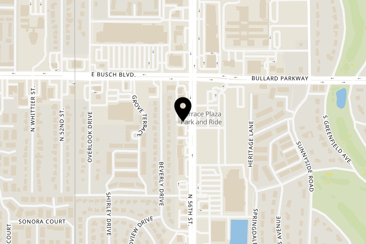Map showing the location of Holy Fry on 8890 N 56th St in Temple Terrace
